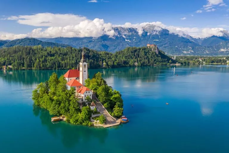 Lake Bled with a small island in the middle